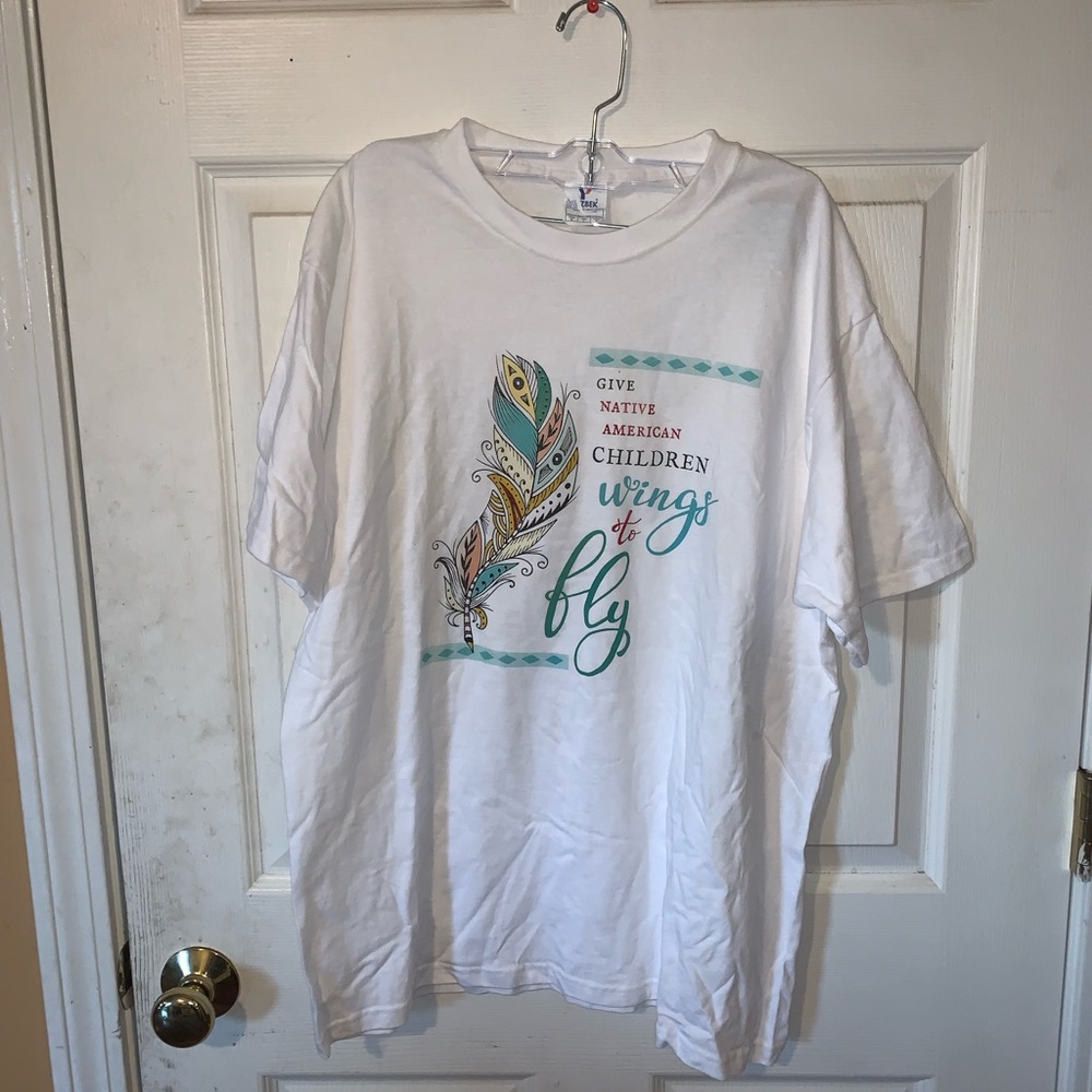 Size Large “Give Native American Children Wings to Fly” Feather 🪶 White Tshirt